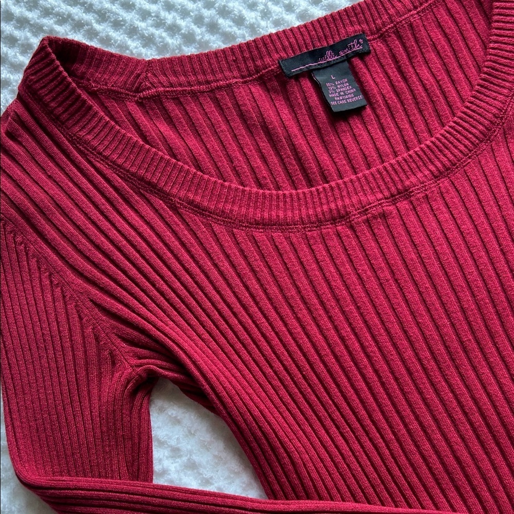 Willi Smith Ribbed Scoop Neck Sweater in Deep Red